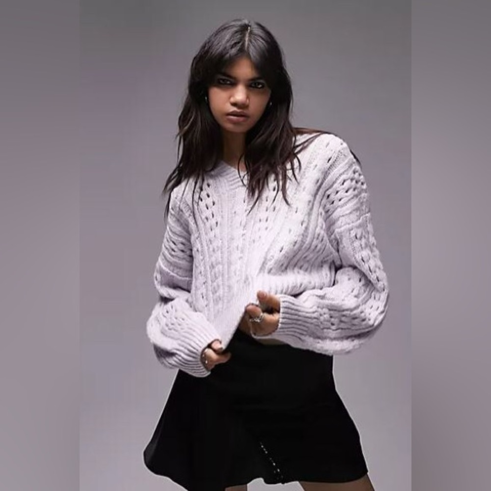 Topshop Knitted Textured Cable Jumper in Lilac - UK S / US 4-6 - NWT - Picture 1 of 10